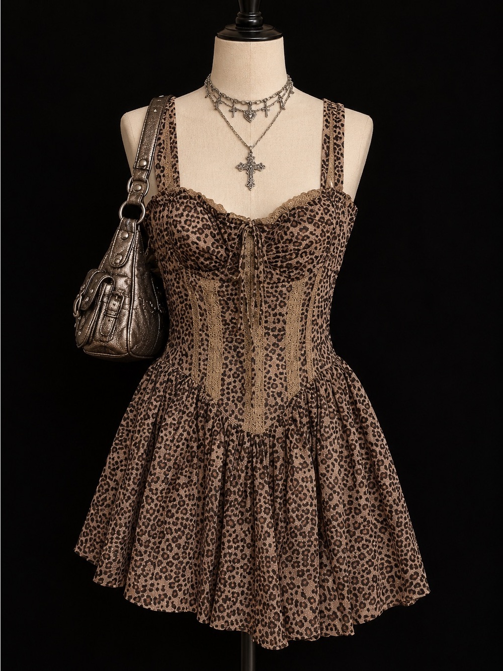 The Vintage Shop Brown Leopard Corset Mini Dress